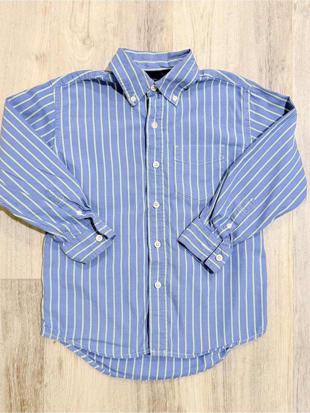 GAP Kids Boys Size 6-7 Blue Green Striped Button Down Shirt 100% Cotton